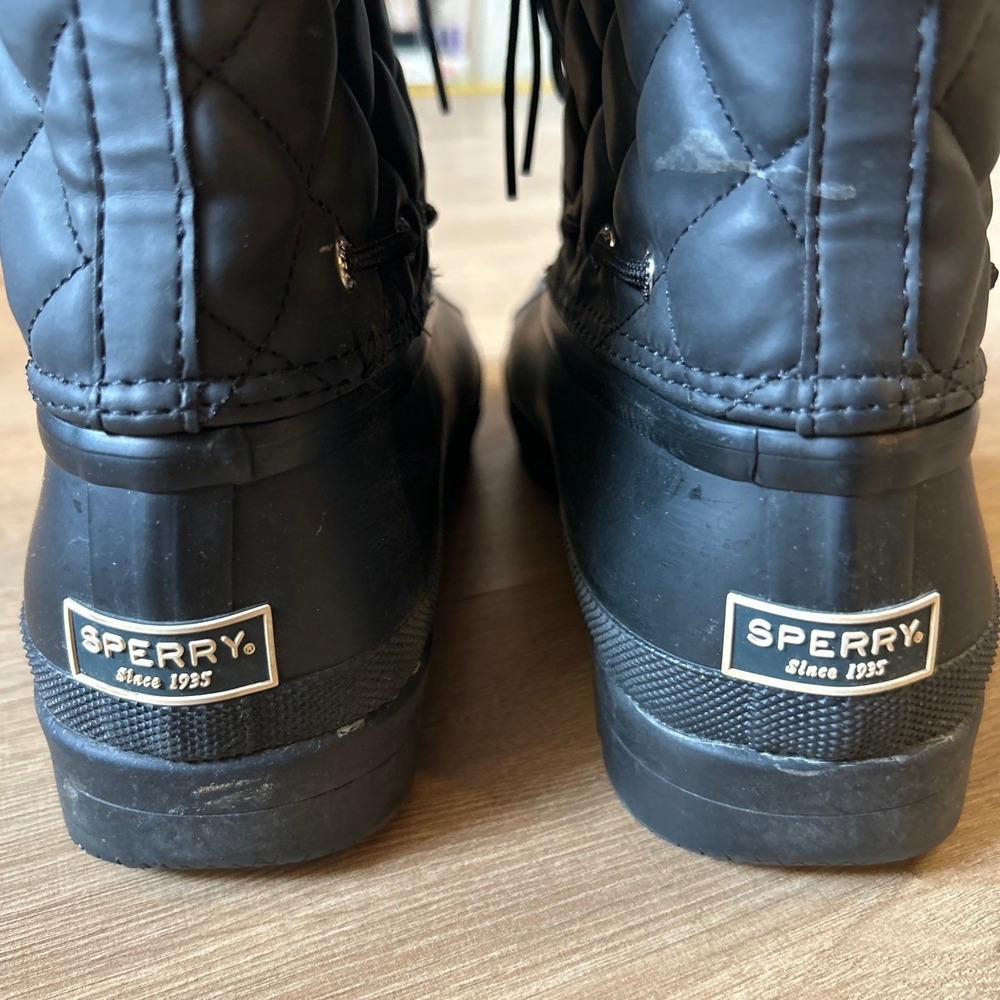 Sperry Top-Sider Saltwater Quilted Duck Boots Black Waterproof Rain Snow